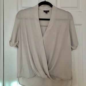 Top shop gray formal drape front blouse